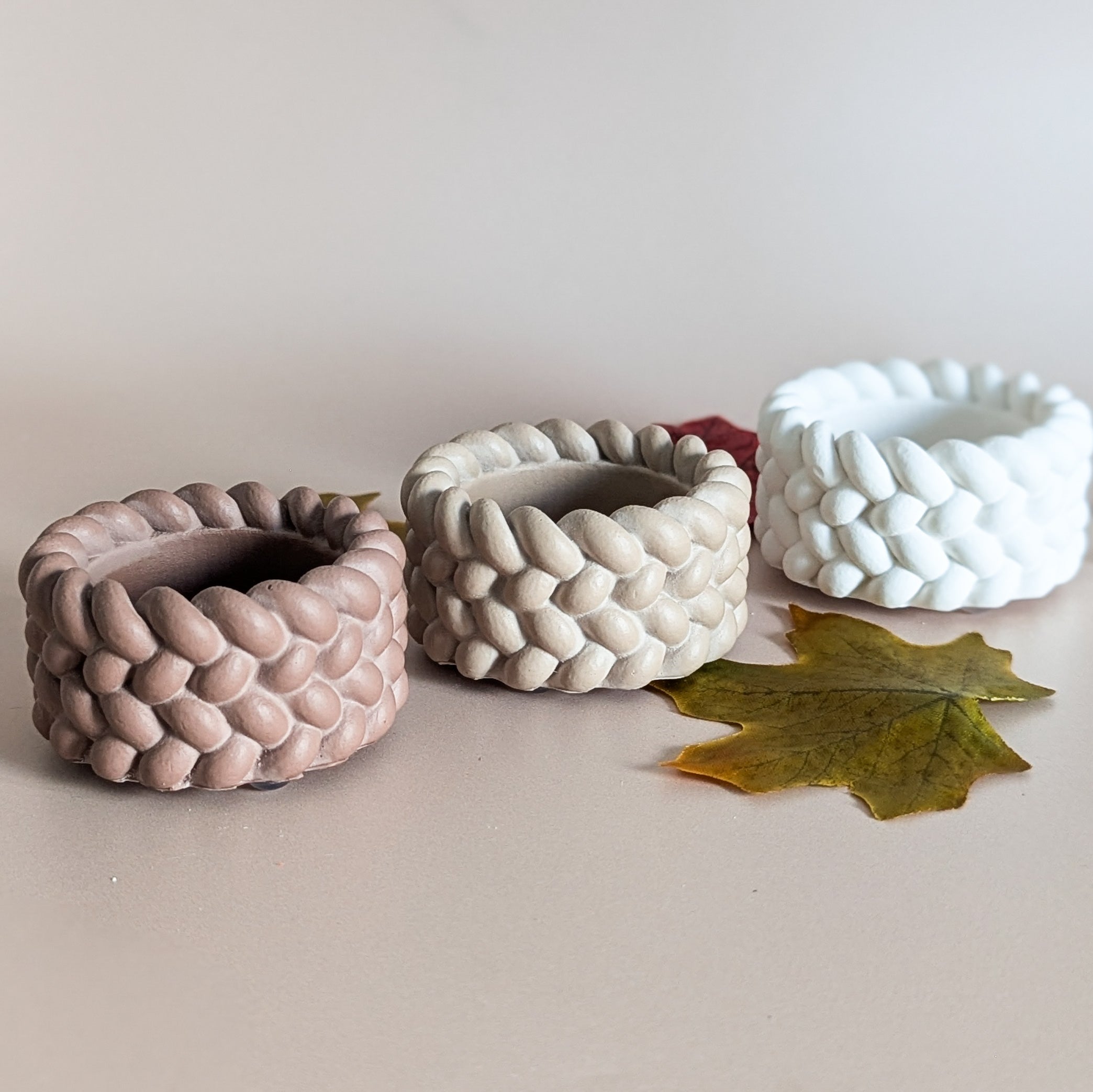 cableknit tealight candle holders