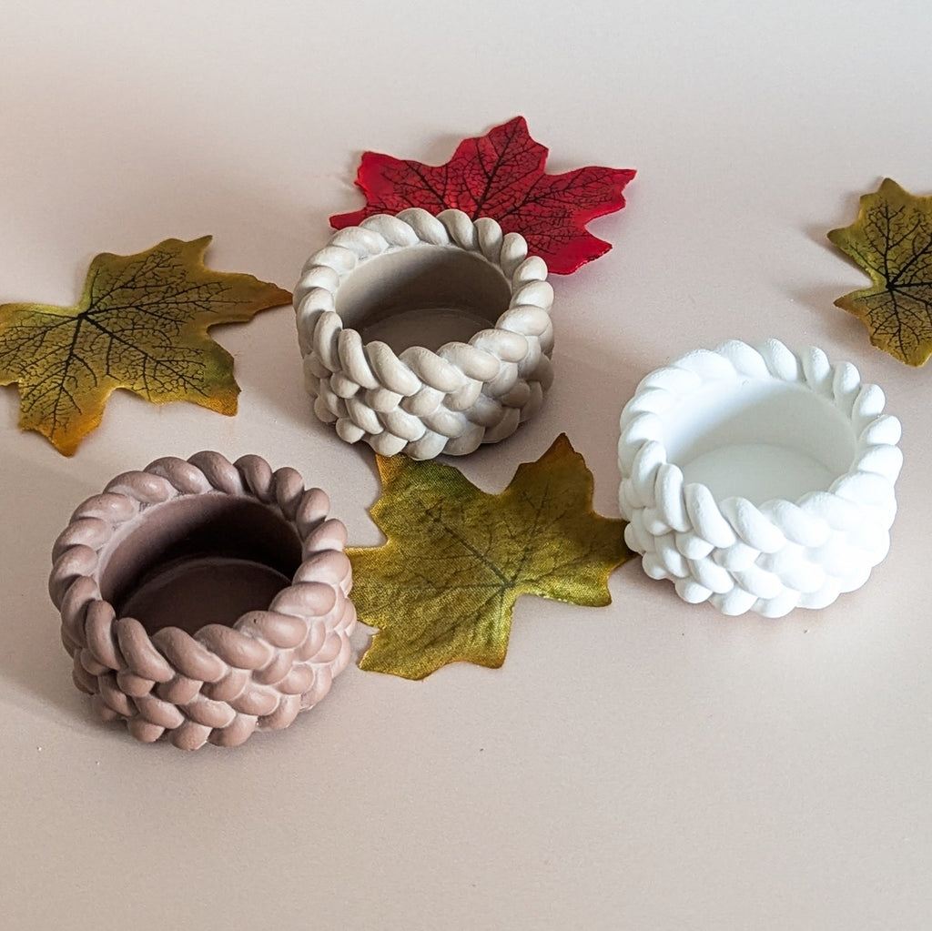 cableknit tealight candle holders