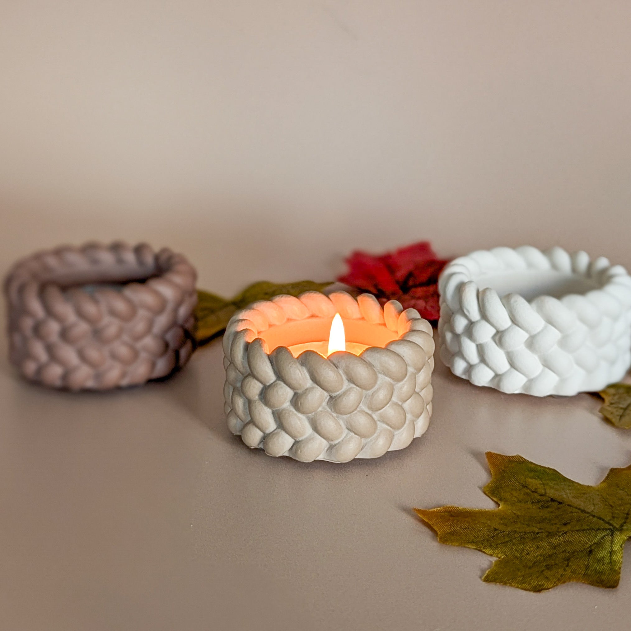 cableknit tealight candle holders